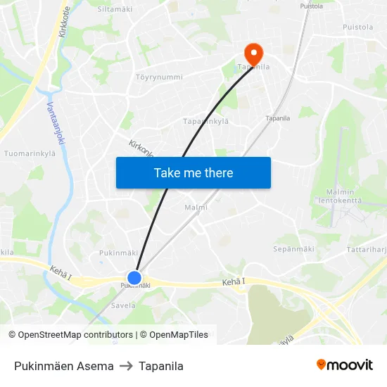 Pukinmaki Station to Tapanila map