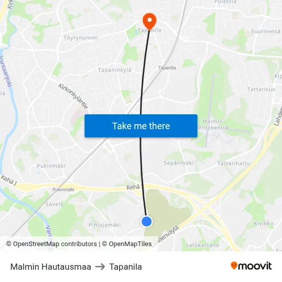 Malmin Hautausmaa to Tapanila map