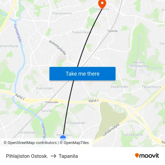 Pihlajiston Ostosk. to Tapanila map
