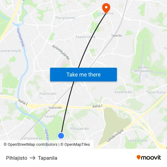 Pihlajisto to Tapanila map