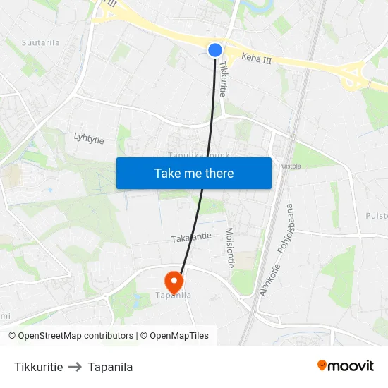 Tikkuri Road to Tapanila map