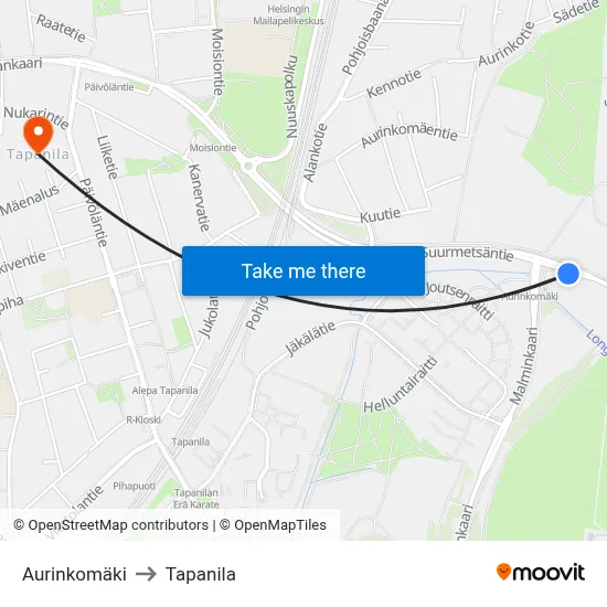 Sun Hill to Tapanila map