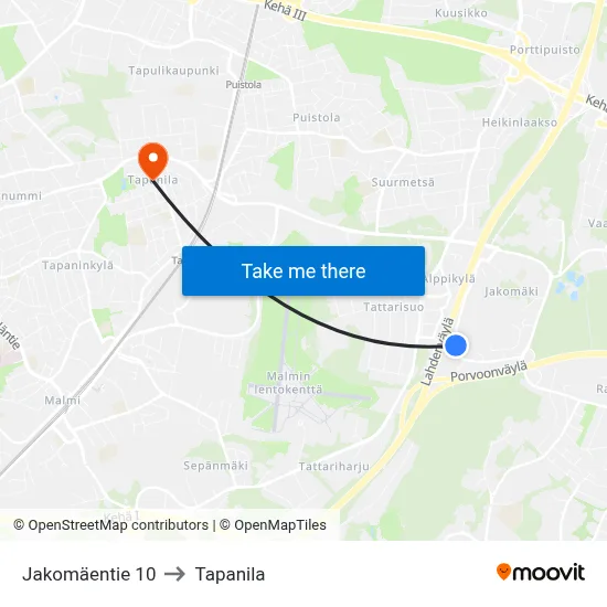 Jakomäentie 10 to Tapanila map
