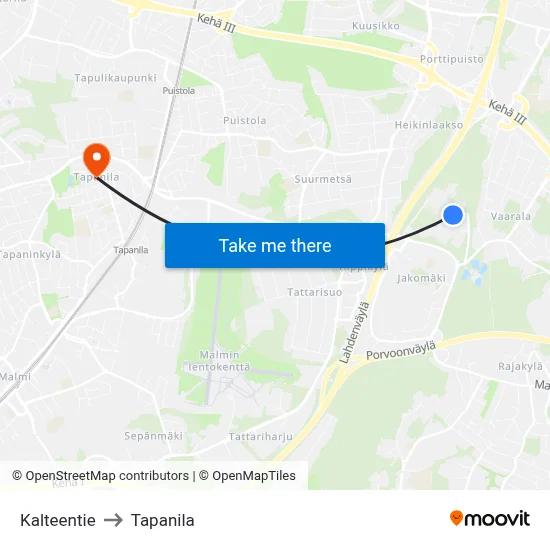 Kalteentie to Tapanila map
