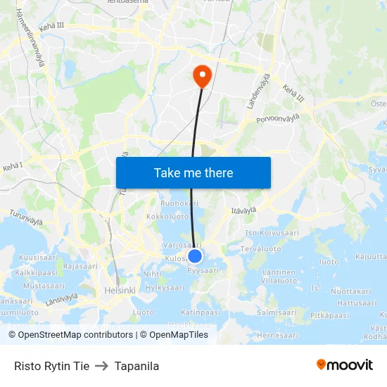 Risto Ryti Road to Tapanila map