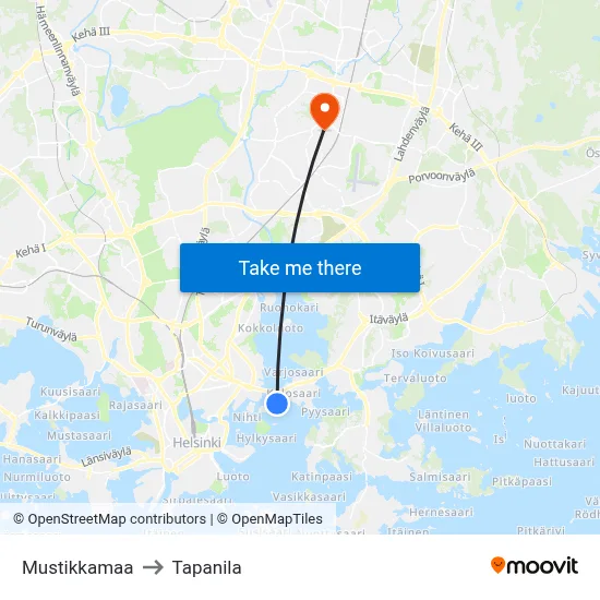 Mustikkamaa to Tapanila map