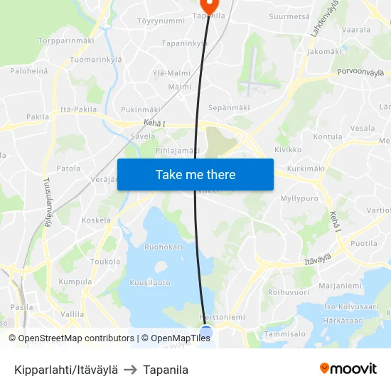 Kipparlahti/Eastern Highway to Tapanila map