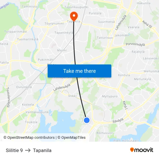 Siilitie 9 to Tapanila map