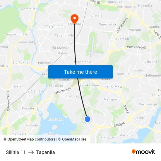 Siilitie 11 to Tapanila map