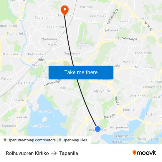 Roihuvuori Church to Tapanila map