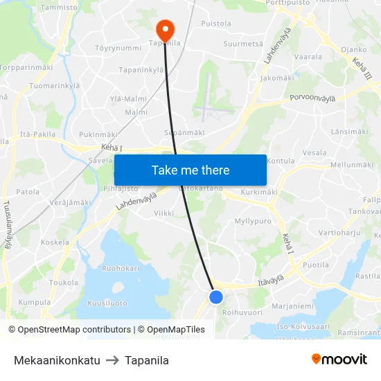 Mechanic Street to Tapanila map