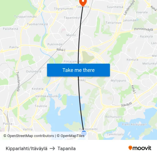 Kipparlahti/Eastern Highway to Tapanila map