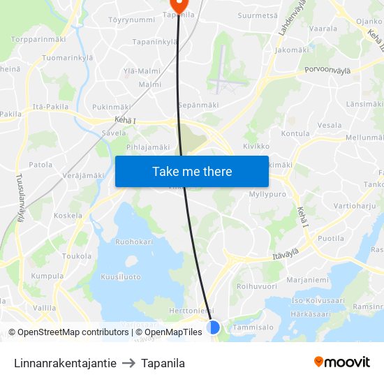 Linnanrakentajantie to Tapanila map