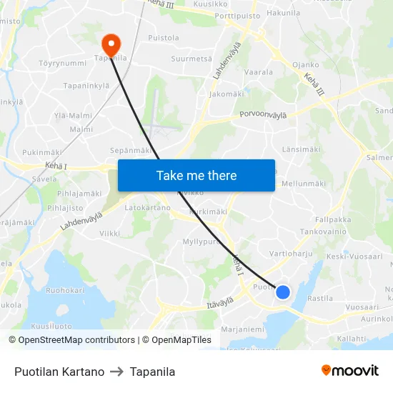 Puotila Manor to Tapanila map