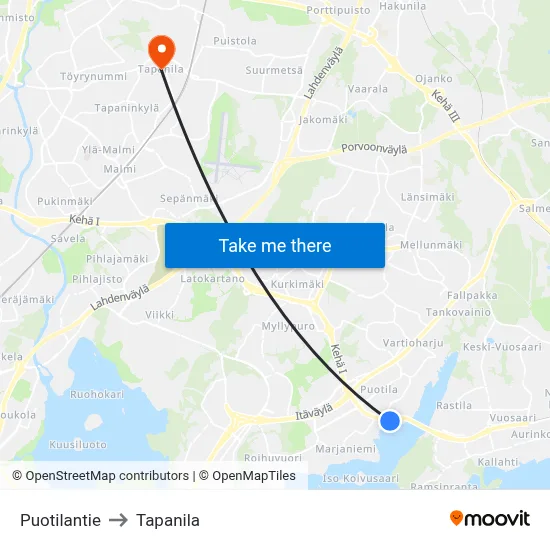 Puotila Road to Tapanila map