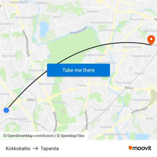 Kokkokallio to Tapanila map