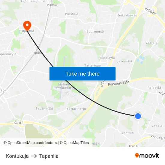 Kontu Lane to Tapanila map