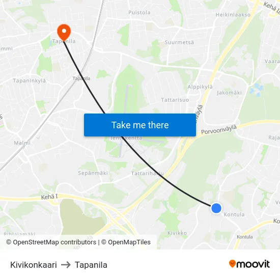 Kivikonkaari to Tapanila map