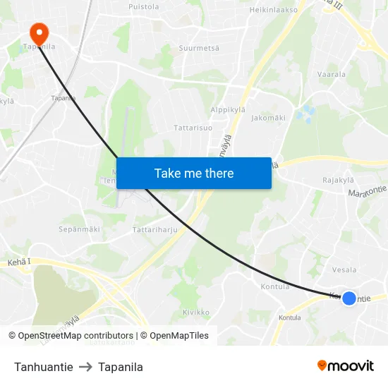 Tanhuantie to Tapanila map