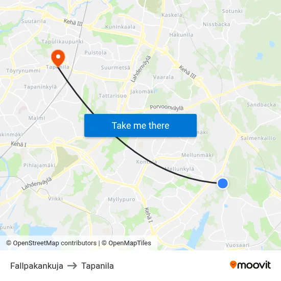 Fallpakka Alley to Tapanila map