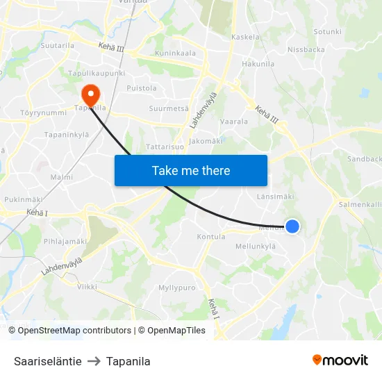Saarisela Road to Tapanila map