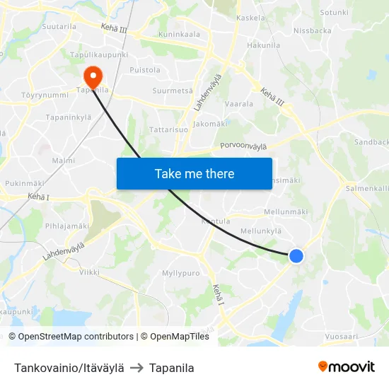 Tankovainio/East Way to Tapanila map