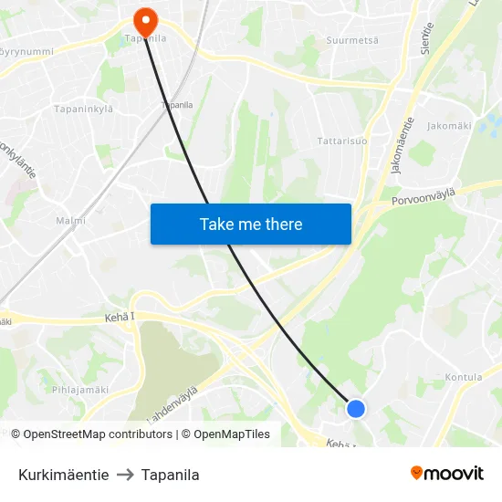 Kurkimäentie to Tapanila map
