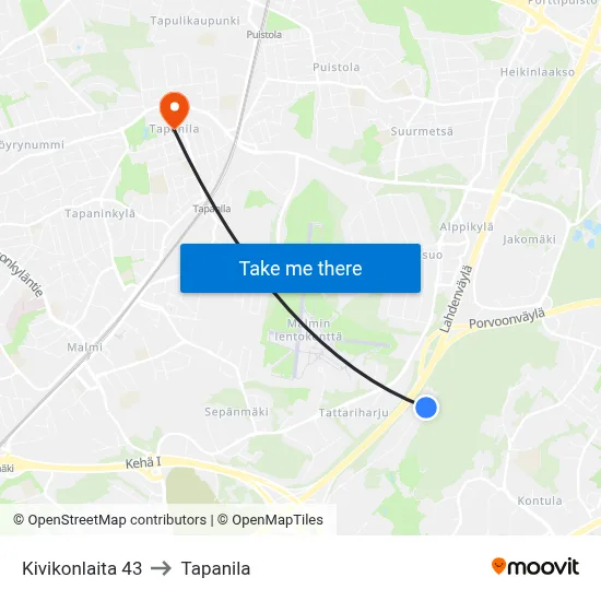 Kivikonlaita 43 to Tapanila map
