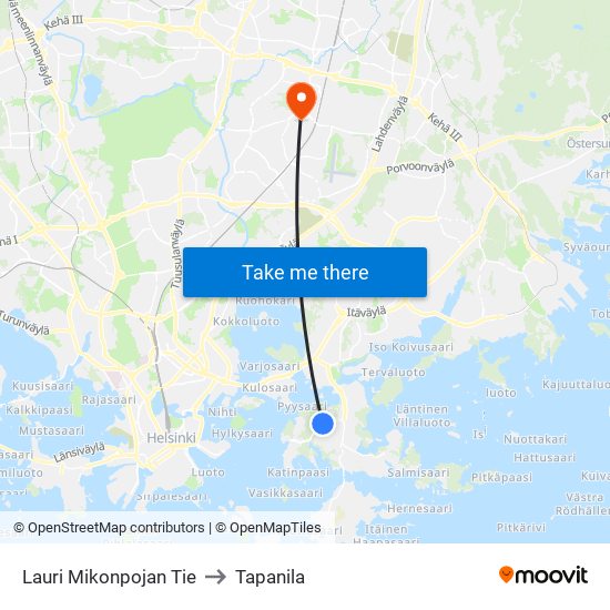 Lauri Mikonpojan Tie to Tapanila map