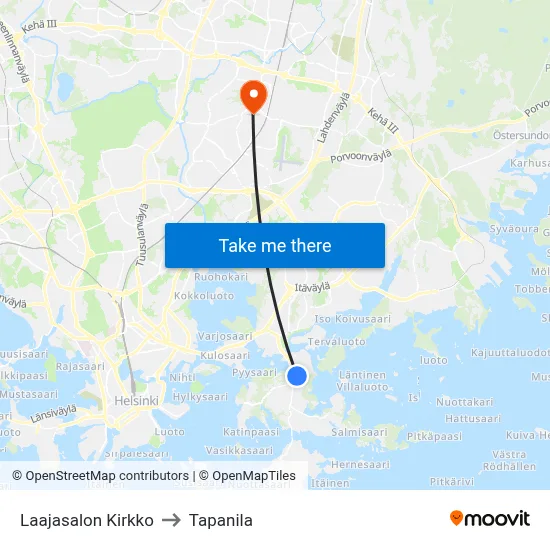 Laajasalo Church to Tapanila map