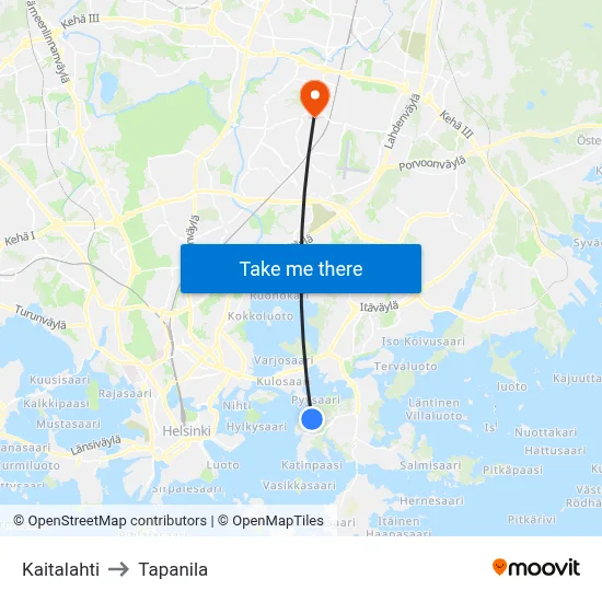 Kaitalahti to Tapanila map