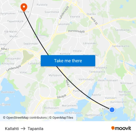 Kallahti to Tapanila map