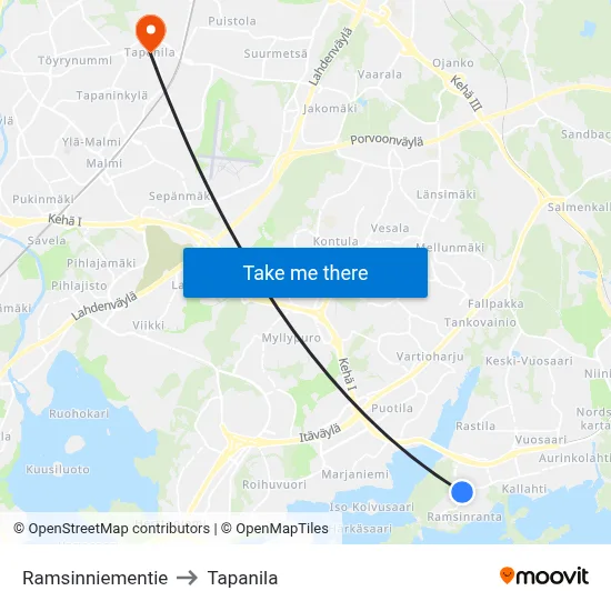 Ramsinniementie to Tapanila map
