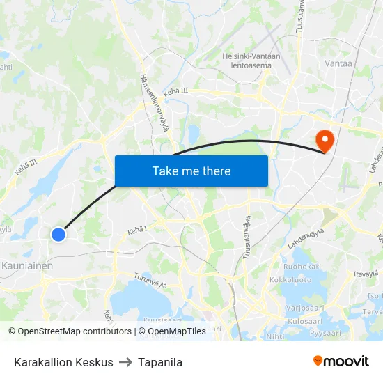 Karakallio Center to Tapanila map