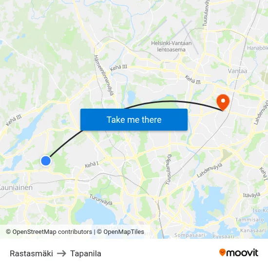 Rastasmaki to Tapanila map