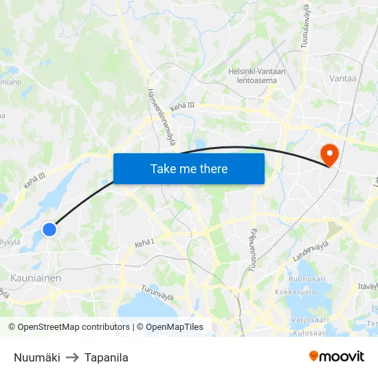 Nuumäki to Tapanila map