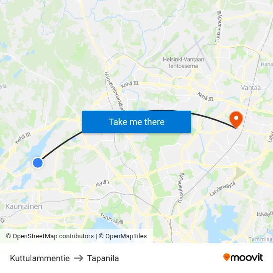 Kuttulampi Road to Tapanila map