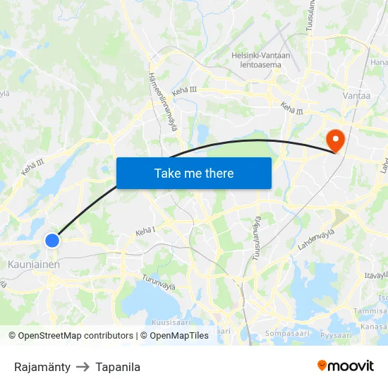 Rajamänty to Tapanila map