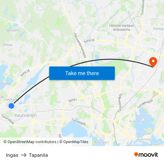 Ingas to Tapanila map