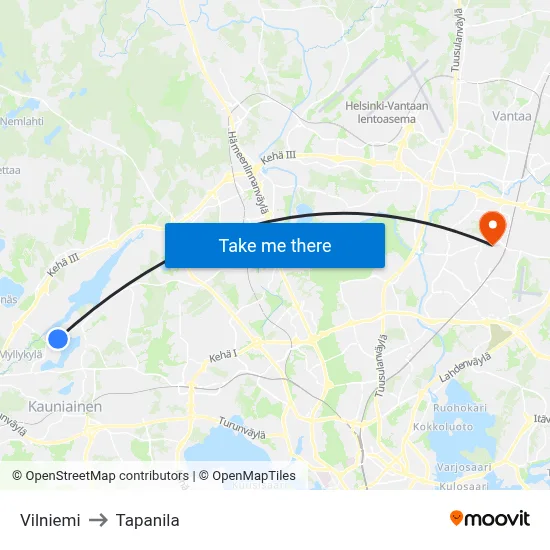 Vilniemi to Tapanila map