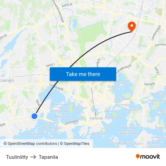 Wind Meadow to Tapanila map