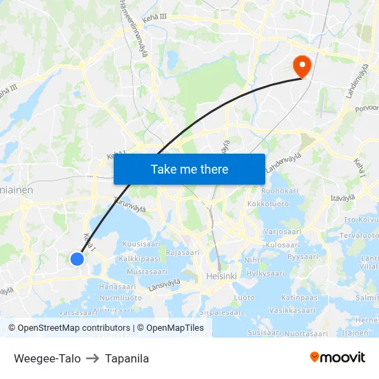 Weegee-Talo to Tapanila map