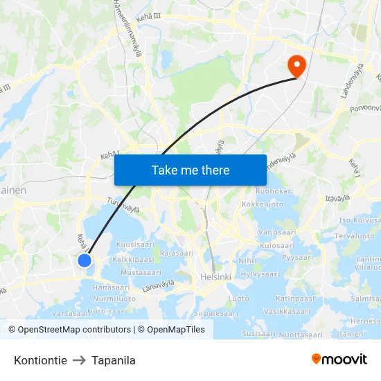 Kontiontie Road to Tapanila map