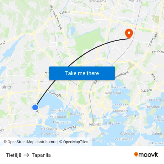 Tietaja to Tapanila map