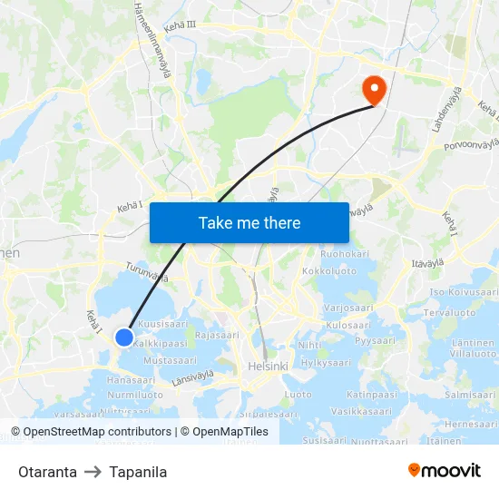 Otaranta to Tapanila map