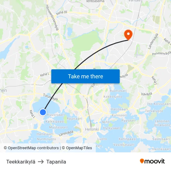 Technology Student Village to Tapanila map