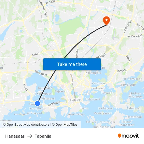Hanasaari to Tapanila map