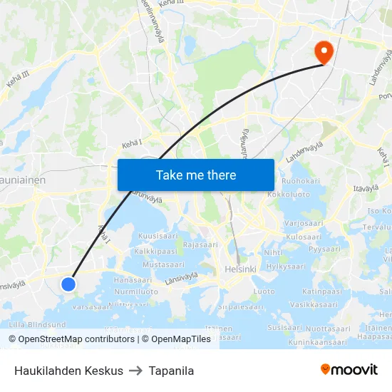 Haukilahti Center to Tapanila map