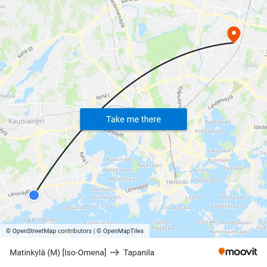 Matinkylä (M) [Iso-Omena] to Tapanila map
