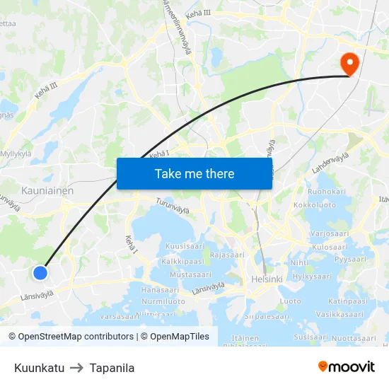 Kuunkatu to Tapanila map